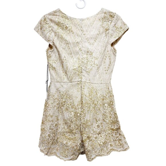 Sequin Womens Embellished Cream & Gold Short Sleeve Romper By Story On - Size S - Picture 2 of 11